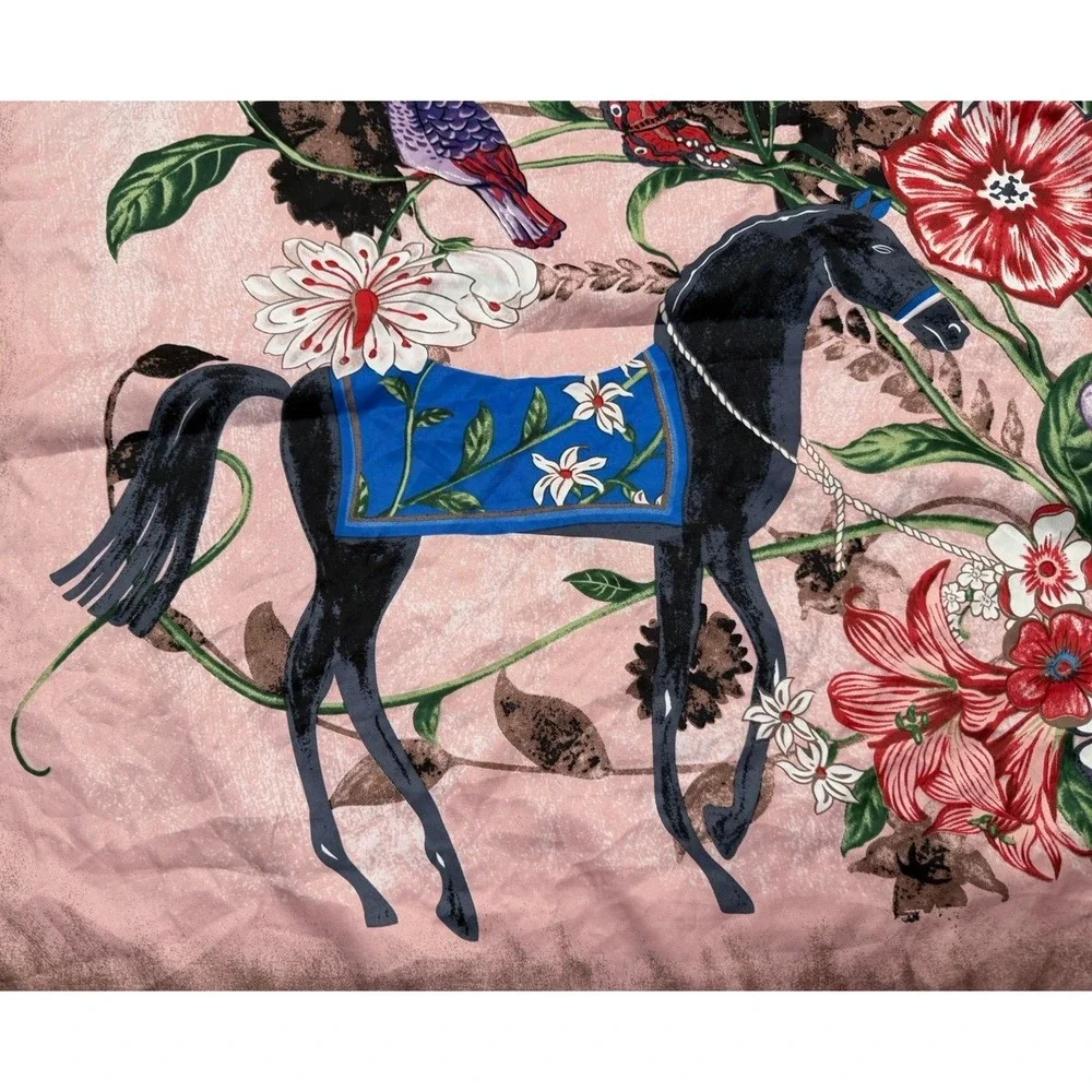 NUWEERIR 100% Silk Floral Horse‎ Scarf Multicolor 51x51